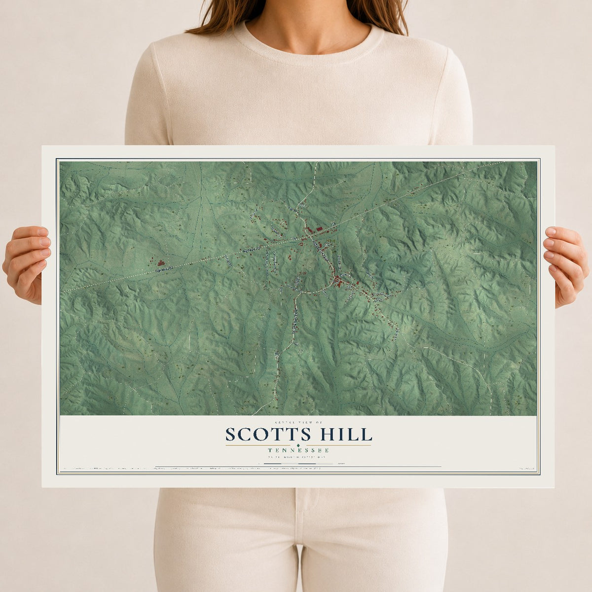 Map of Scotts Hill, Tennessee, 12 x 18 inch unframed archival matte print