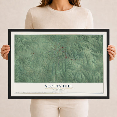 Map of Scotts Hill, Tennessee, 12 x 18 inch print in a black wood frame