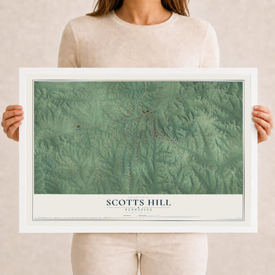 Map of Scotts Hill, Tennessee, 12 x 18 inch print in a white wood frame