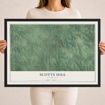 Map of Scotts Hill, Tennessee, 18 x 24 inch print in a black wood frame