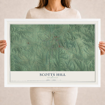Map of Scotts Hill, Tennessee, 18 x 24 inch print in a white wood frame