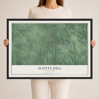 Map of Scotts Hill, Tennessee, 24 x 36 inch print in a black wood frame