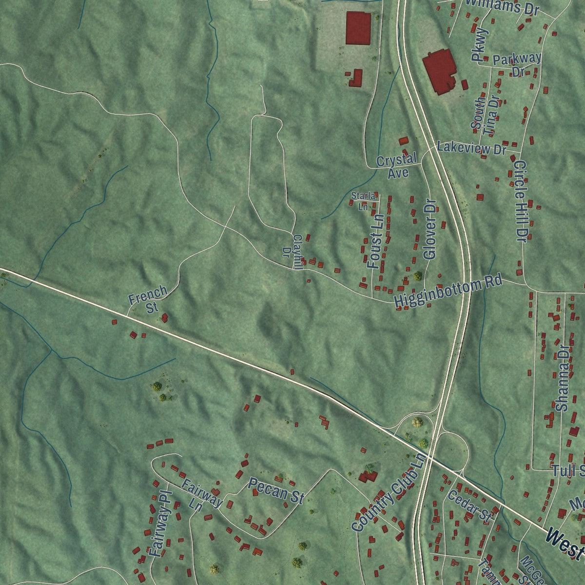 Second close-up of the map of Selmer, Tennessee print showing more streets and buildings