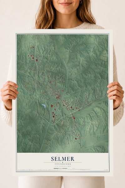 Map of Selmer, Tennessee, 18 x 24 inch unframed archival matte print