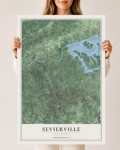 Map of Sevierville, Tennessee, 24 x 36 inch unframed archival matte print