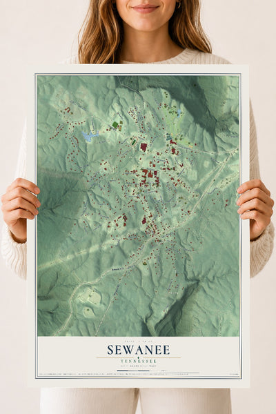 Map of Sewanee, Tennessee, 18 x 24 inch unframed archival matte print