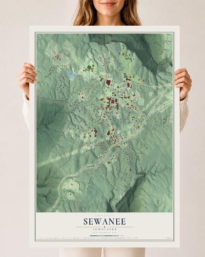 Map of Sewanee, Tennessee, 24 x 36 inch unframed archival matte print
