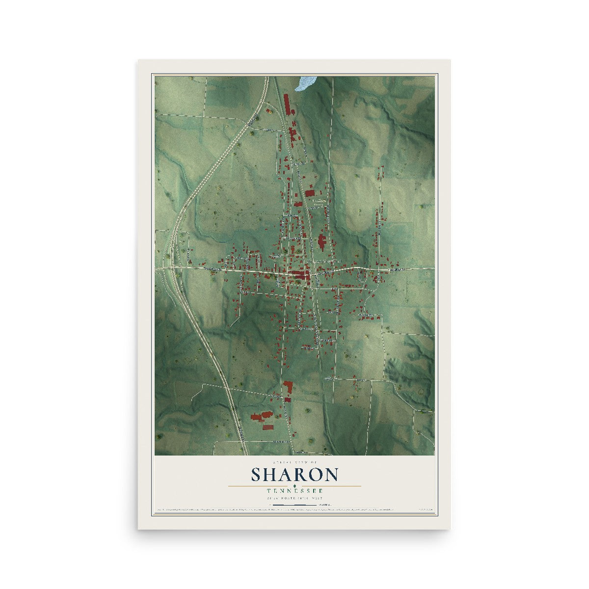 Map of Sharon, Tennessee, 12 x 18 inch unframed archival matte print