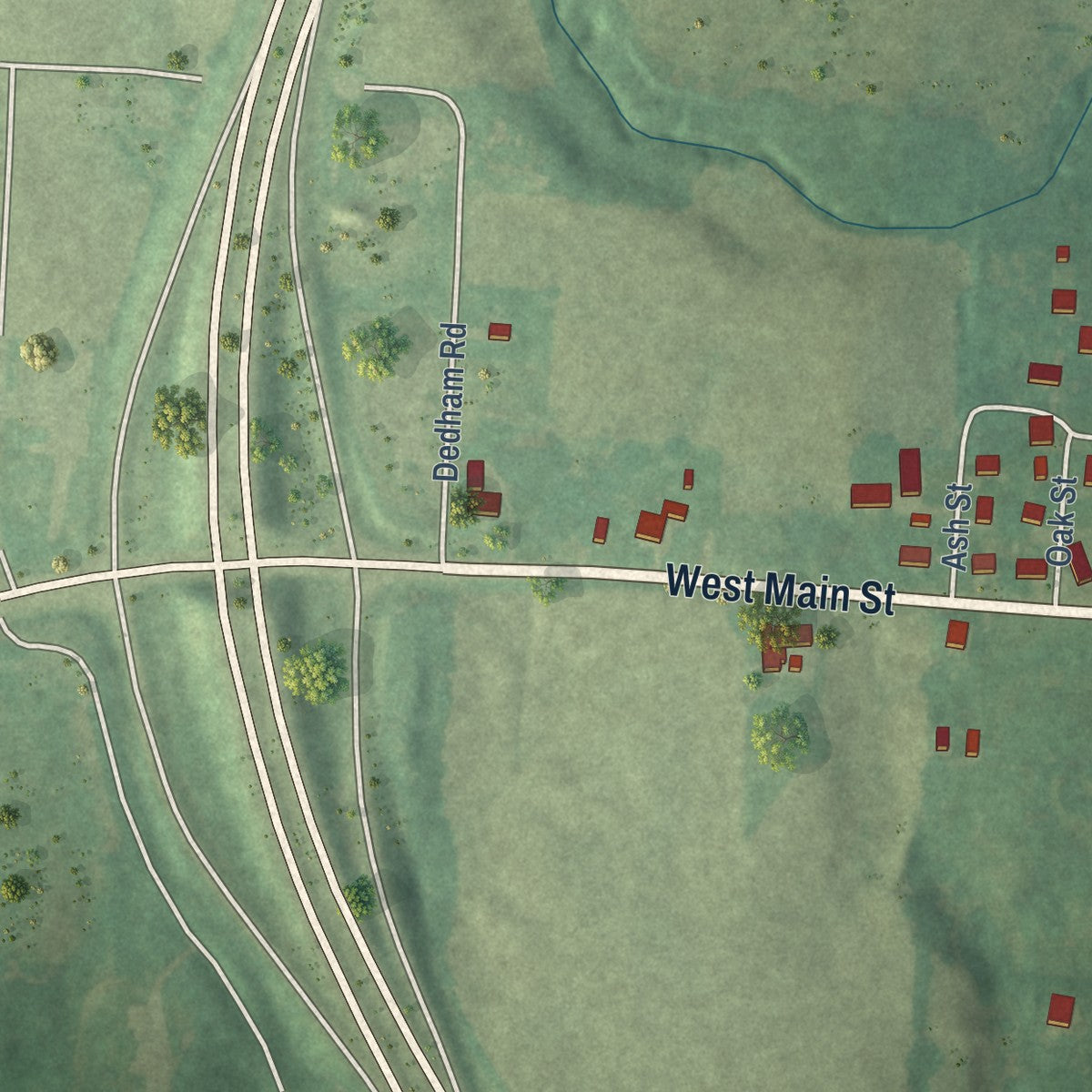 Second close-up of the map of Sharon, Tennessee print showing more streets and buildings