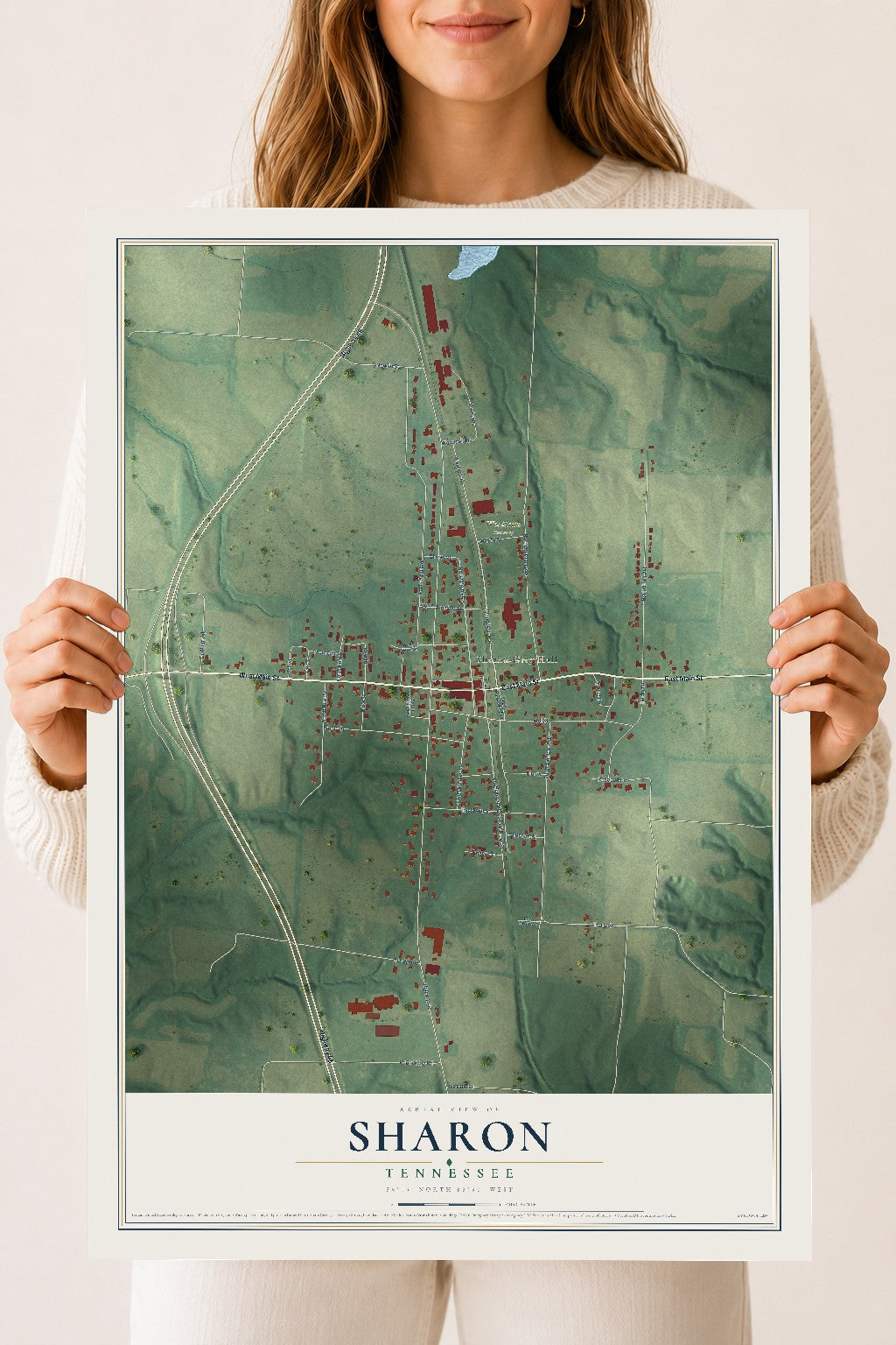 Map of Sharon, Tennessee, 18 x 24 inch unframed archival matte print