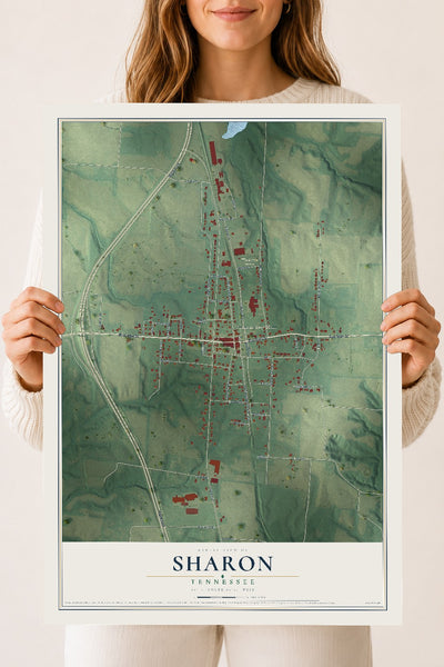 Map of Sharon, Tennessee, 18 x 24 inch unframed archival matte print