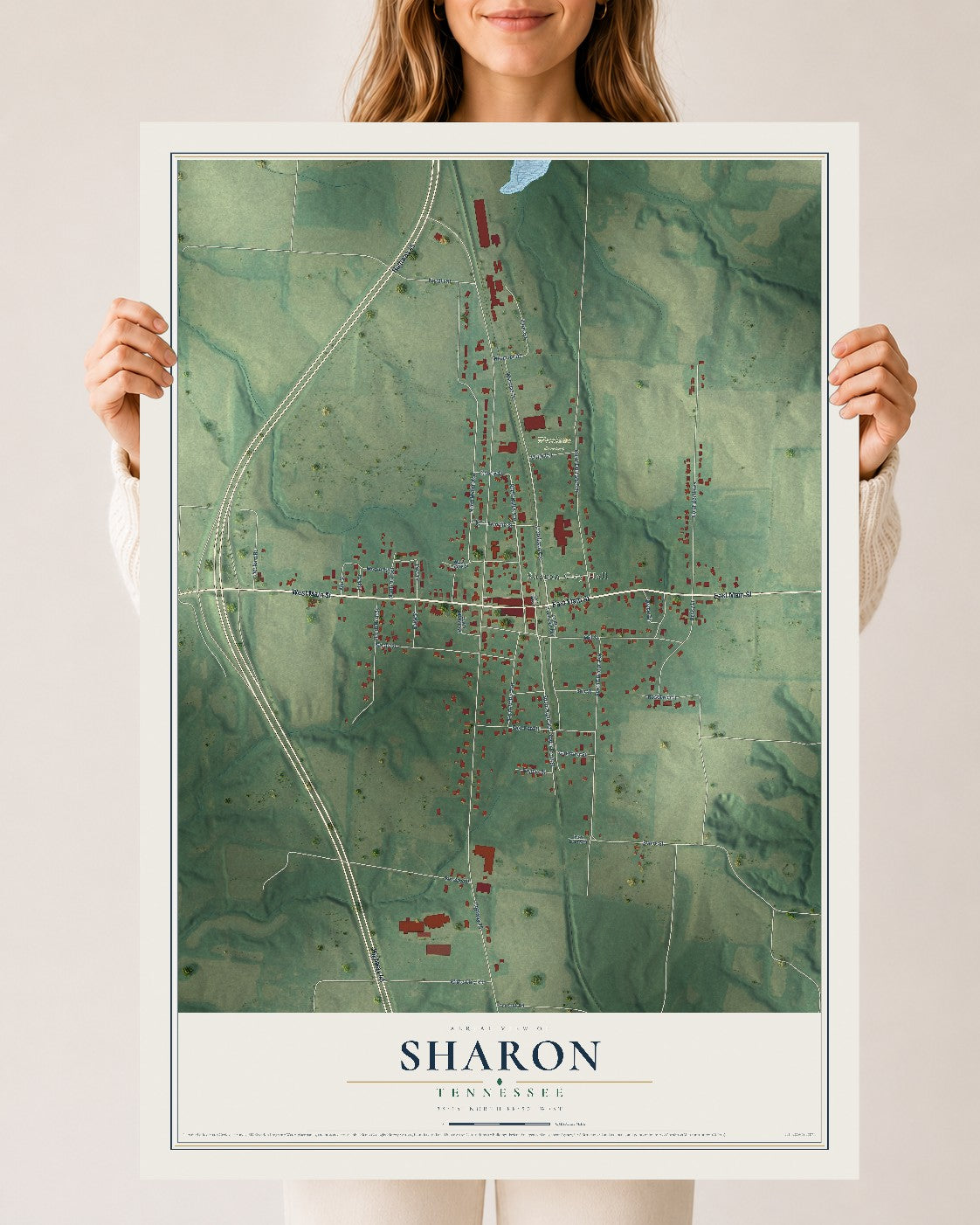 Map of Sharon, Tennessee, 24 x 36 inch unframed archival matte print