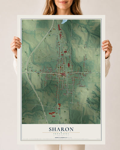 Map of Sharon, Tennessee, 24 x 36 inch unframed archival matte print