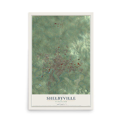 Map of Shelbyville, Tennessee, 12 x 18 inch unframed archival matte print