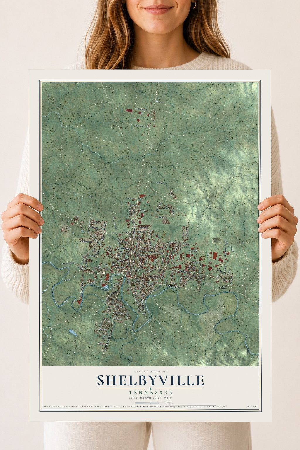Map of Shelbyville, Tennessee, 18 x 24 inch unframed archival matte print