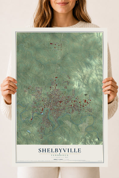 Map of Shelbyville, Tennessee, 18 x 24 inch unframed archival matte print