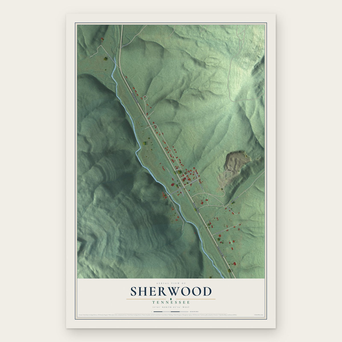 Sherwood, Tennessee map print, the full design