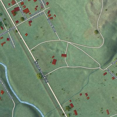 Close-up of the map of Sherwood, Tennessee print showing street and building detail