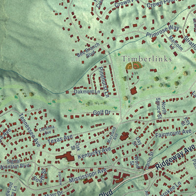 Second close-up of the map of Signal Mountain, Tennessee print showing more streets and buildings