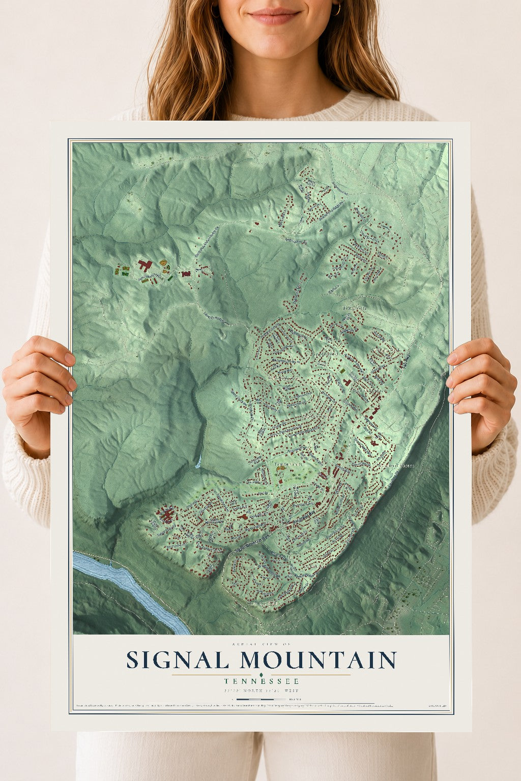 Map of Signal Mountain, Tennessee, 18 x 24 inch unframed archival matte print