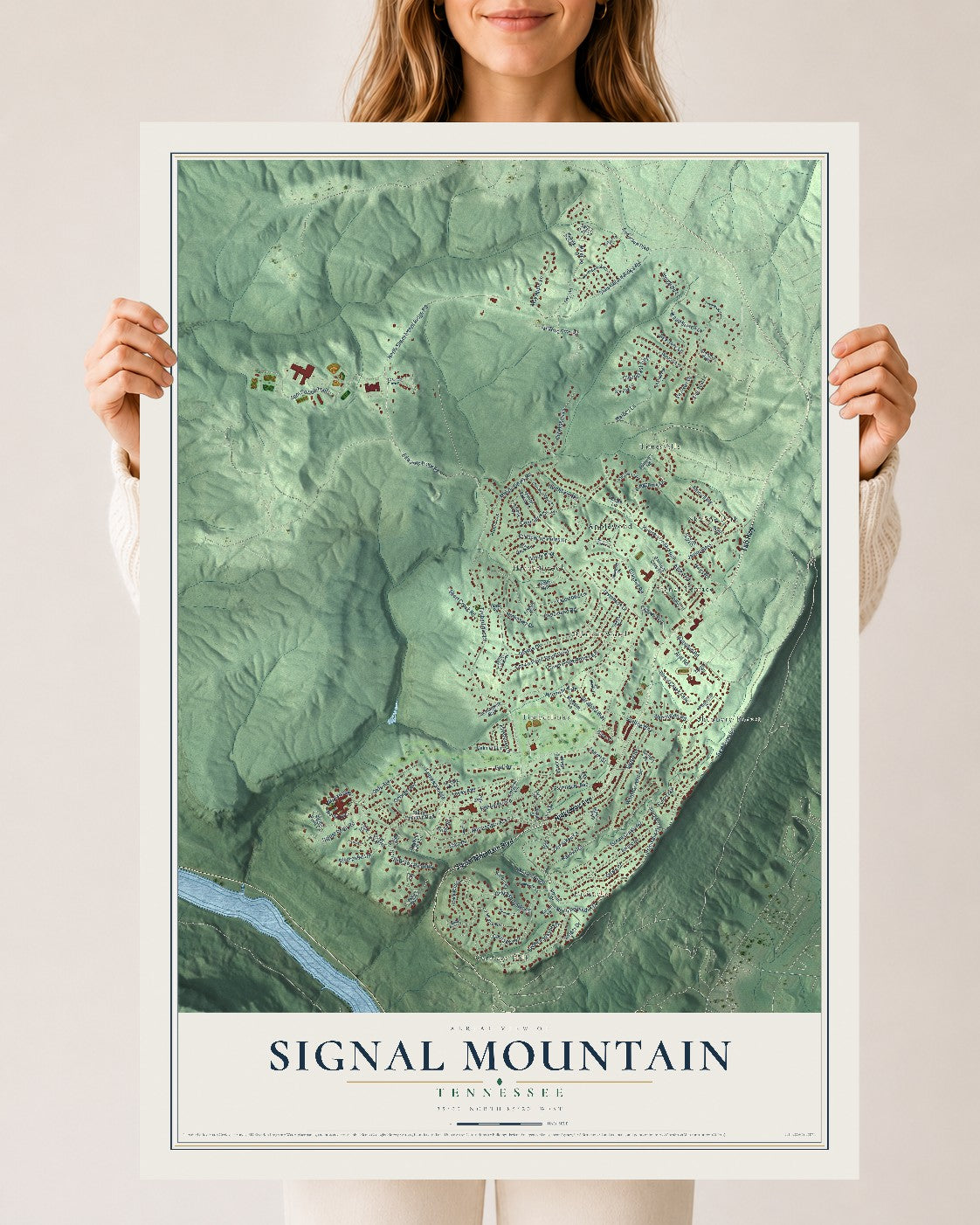 Map of Signal Mountain, Tennessee, 24 x 36 inch unframed archival matte print