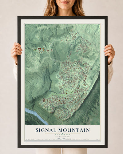 Map of Signal Mountain, Tennessee, 24 x 36 inch print in a black wood frame