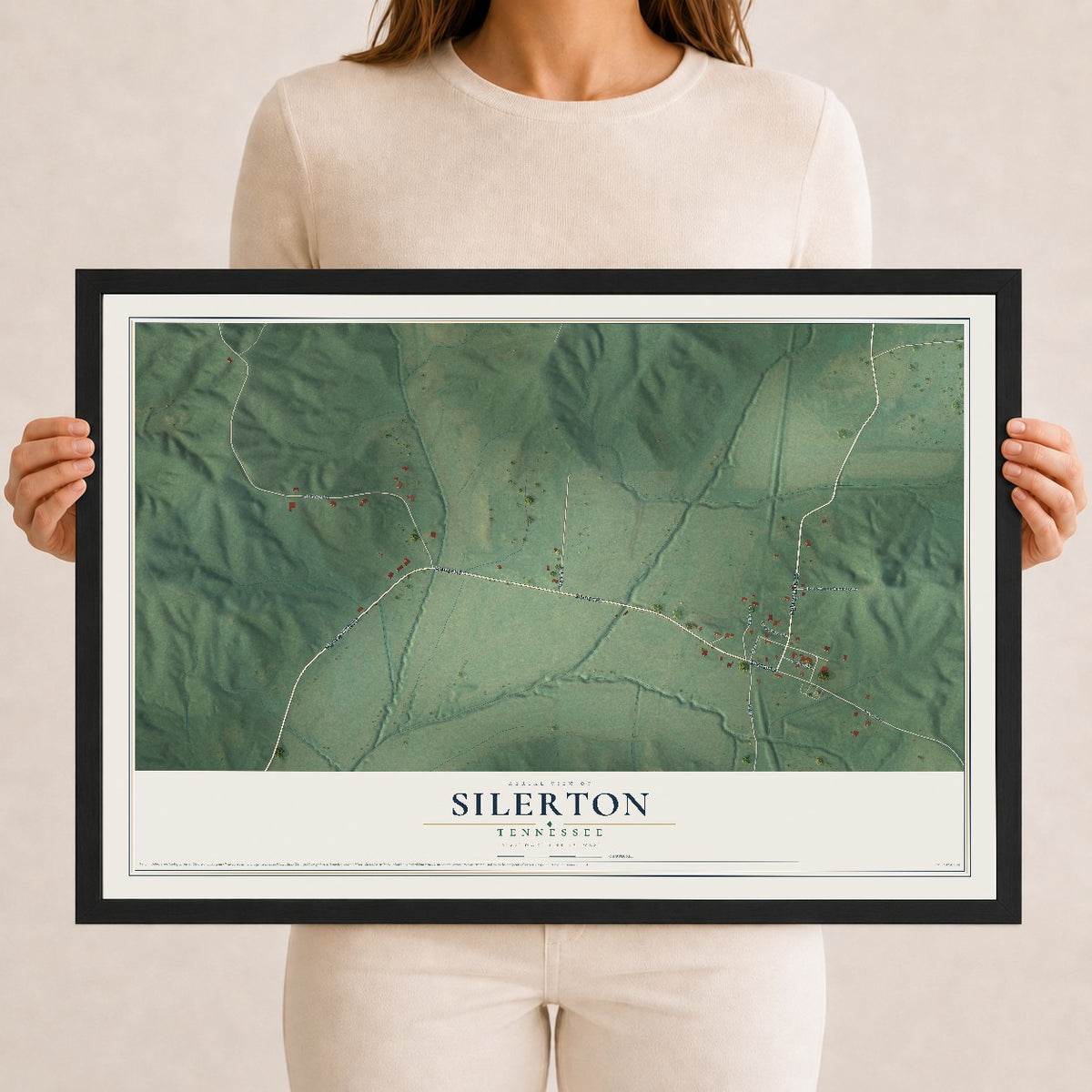 Map of Silerton, Tennessee, 12 x 18 inch print in a black wood frame