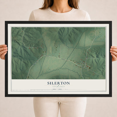 Map of Silerton, Tennessee, 18 x 24 inch print in a black wood frame