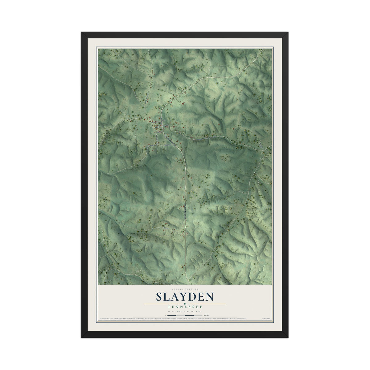 Map of Slayden, Tennessee, 12 x 18 inch print in a black wood frame