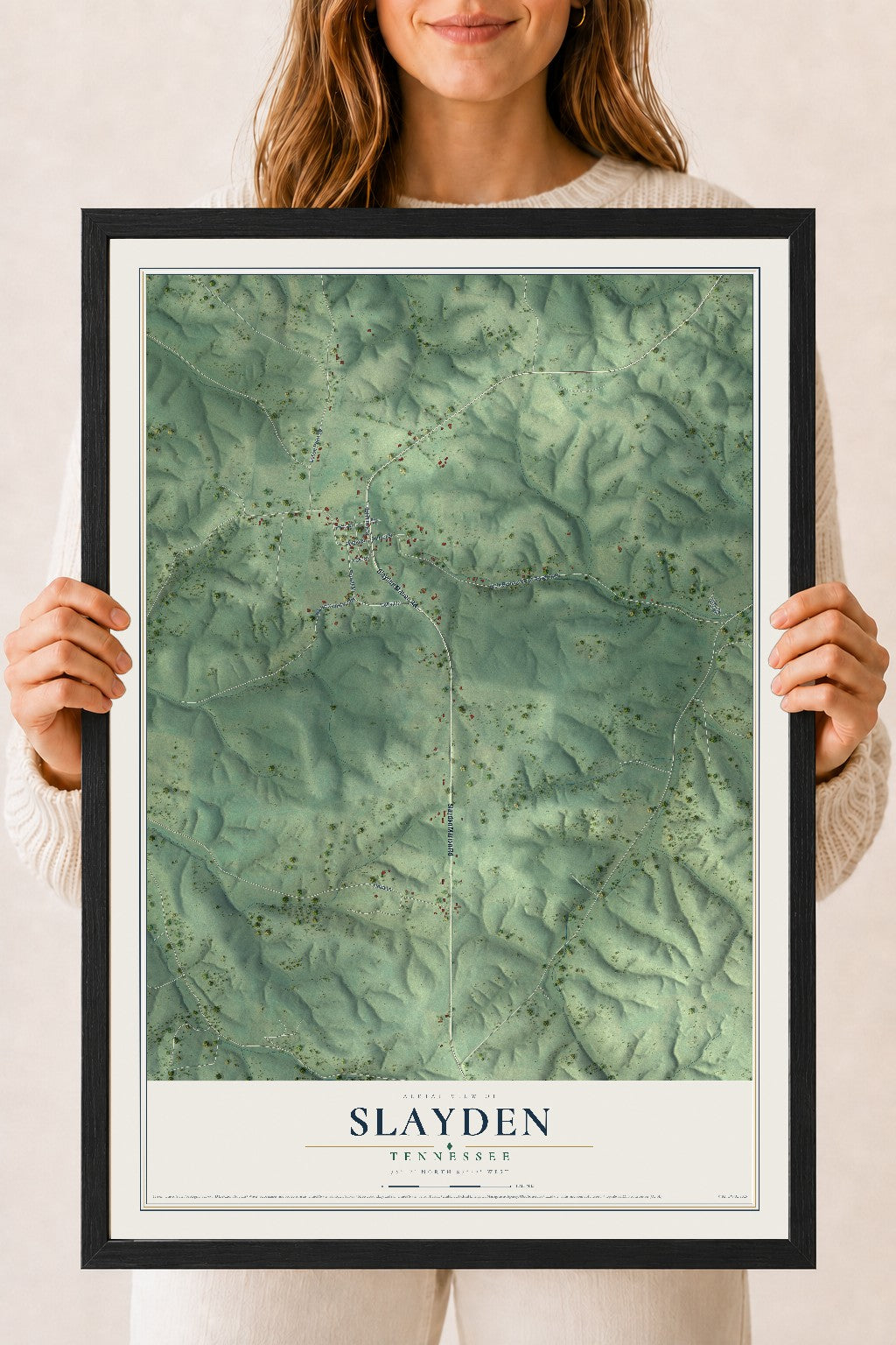 Map of Slayden, Tennessee, 18 x 24 inch print in a black wood frame