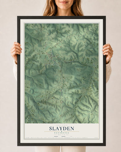 Map of Slayden, Tennessee, 24 x 36 inch print in a black wood frame