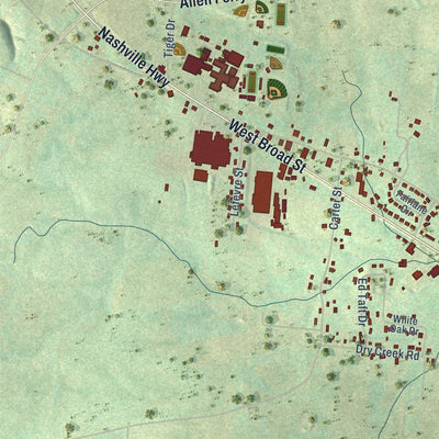 Second close-up of the map of Smithville, Tennessee print showing more streets and buildings