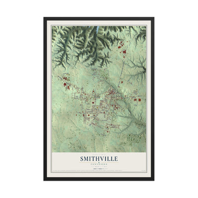 Map of Smithville, Tennessee, 12 x 18 inch print in a black wood frame