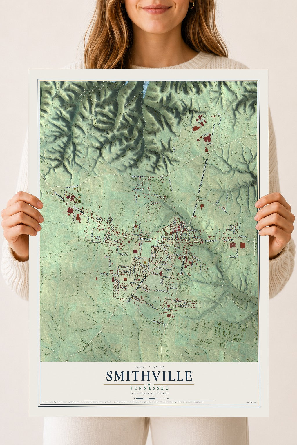 Map of Smithville, Tennessee, 18 x 24 inch unframed archival matte print