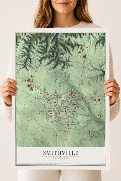 Map of Smithville, Tennessee, 18 x 24 inch unframed archival matte print