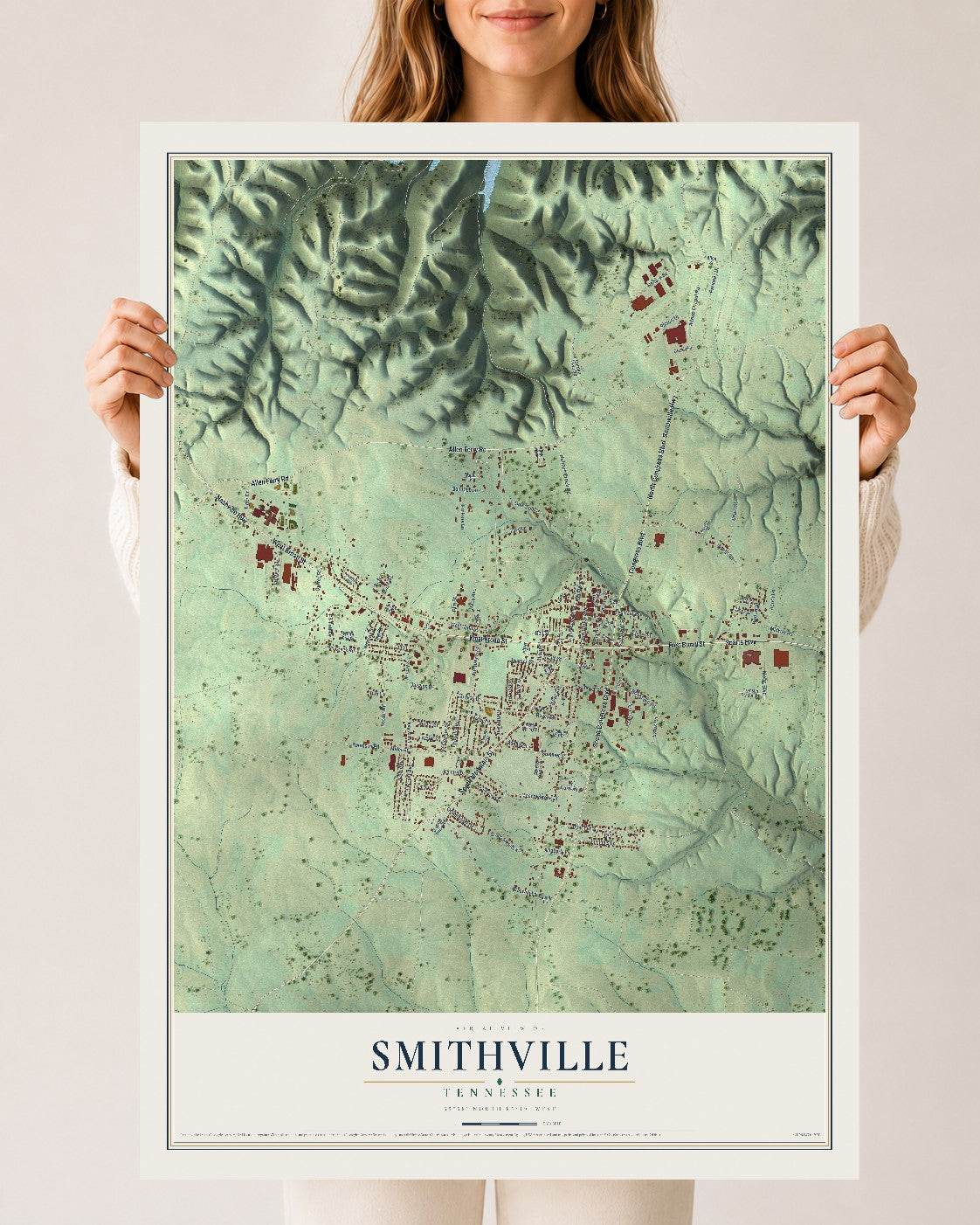 Map of Smithville, Tennessee, 24 x 36 inch unframed archival matte print