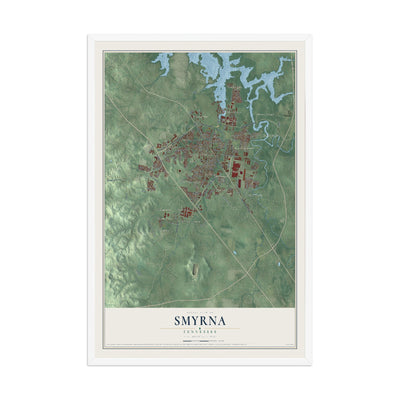 Map of Smyrna, Tennessee, 12 x 18 inch print in a white wood frame