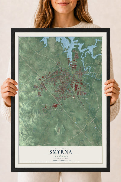 Map of Smyrna, Tennessee, 18 x 24 inch print in a black wood frame