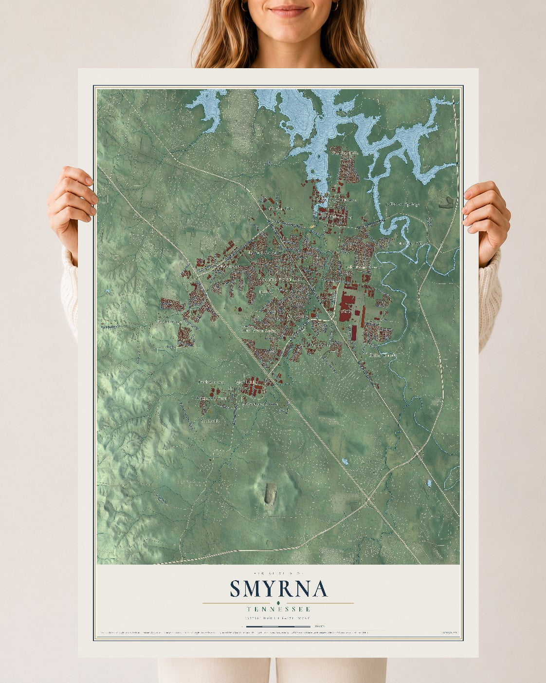 Map of Smyrna, Tennessee, 24 x 36 inch unframed archival matte print