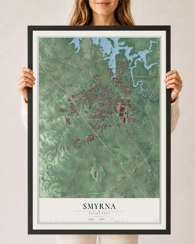 Map of Smyrna, Tennessee, 24 x 36 inch print in a black wood frame