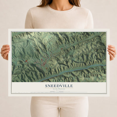 Map of Sneedville, Tennessee, 12 x 18 inch unframed archival matte print