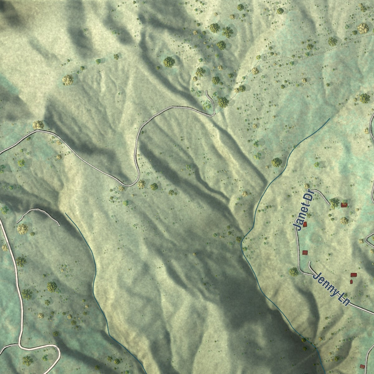 Second close-up of the map of Sneedville, Tennessee print showing more streets and buildings