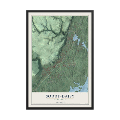 Map of Soddy-Daisy, Tennessee, 12 x 18 inch print in a black wood frame