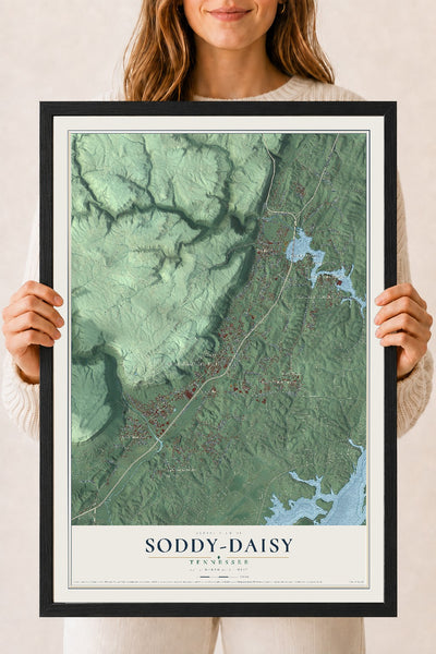 Map of Soddy-Daisy, Tennessee, 18 x 24 inch print in a black wood frame