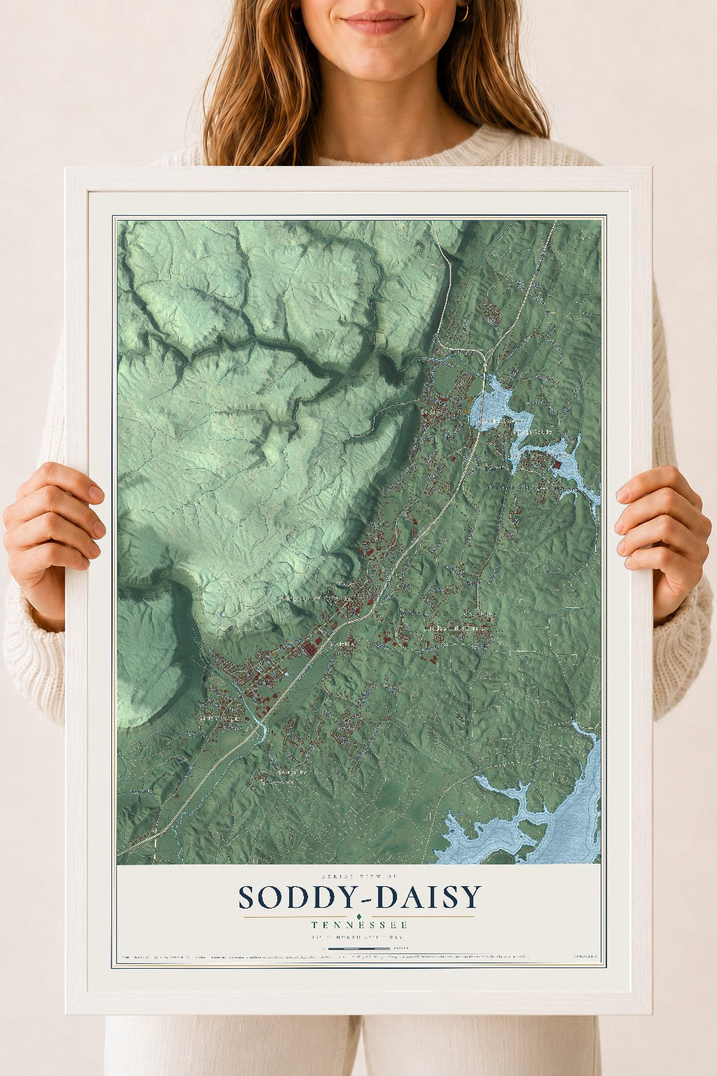 Map of Soddy-Daisy, Tennessee, 18 x 24 inch print in a white wood frame