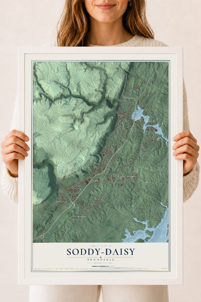 Map of Soddy-Daisy, Tennessee, 18 x 24 inch print in a white wood frame