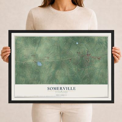 Map of Somerville, Tennessee, 12 x 18 inch print in a black wood frame