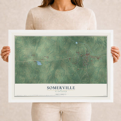 Map of Somerville, Tennessee, 12 x 18 inch print in a white wood frame