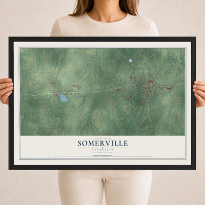 Map of Somerville, Tennessee, 18 x 24 inch print in a black wood frame