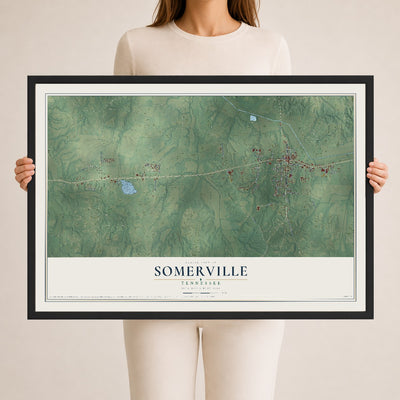 Map of Somerville, Tennessee, 24 x 36 inch print in a black wood frame
